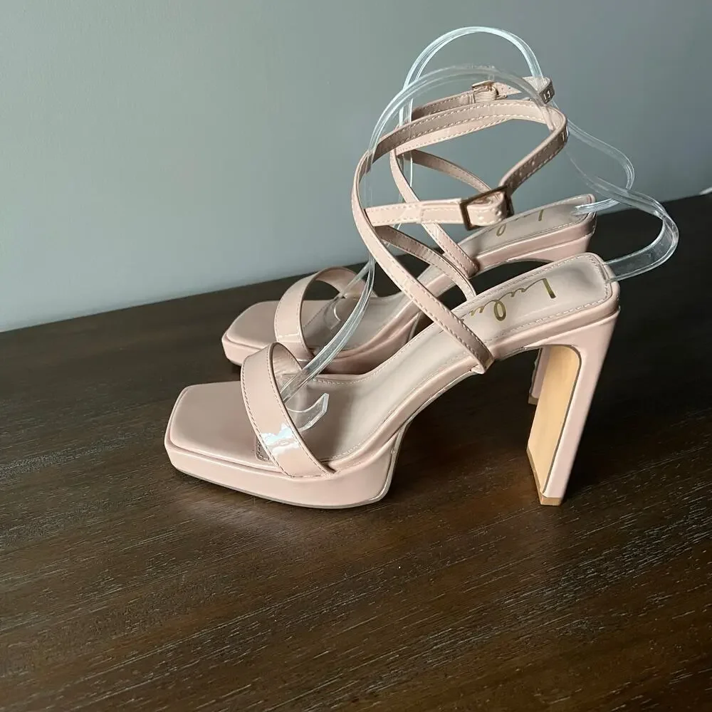 Lulus Woman’s Konoku Light Nude Platform Ankle Strap‎ High Heel Sandals- Size 10